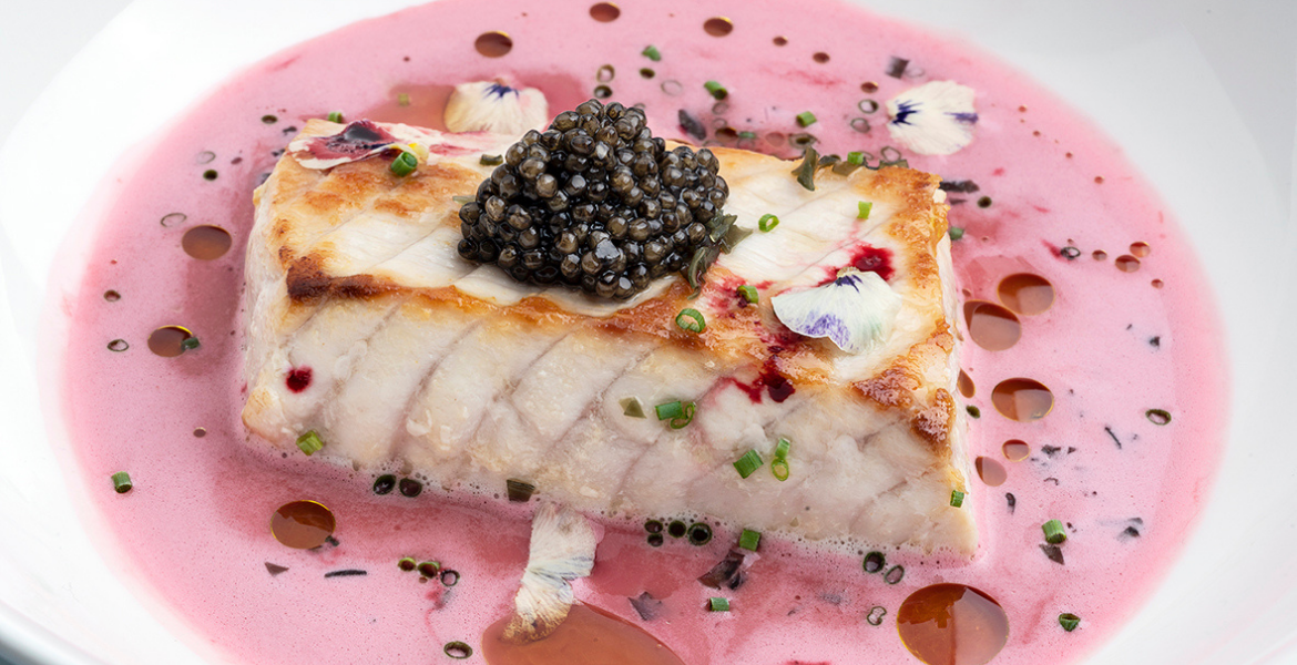 White sturgeon steak, beetroot sauce and Imperial caviar