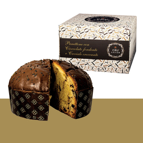 Panettone con cioccolato fondente e Caviale Croccante